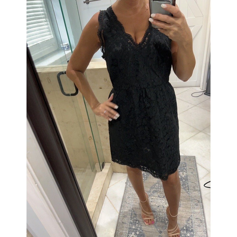 J Crew Collection Black Lace V Neck Sleeveless Silk Lined A-Line Dress Womens 12